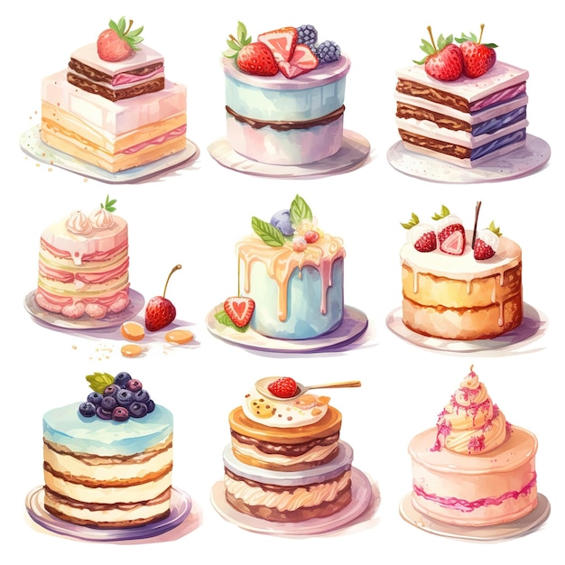 illustration cute piece of cake set