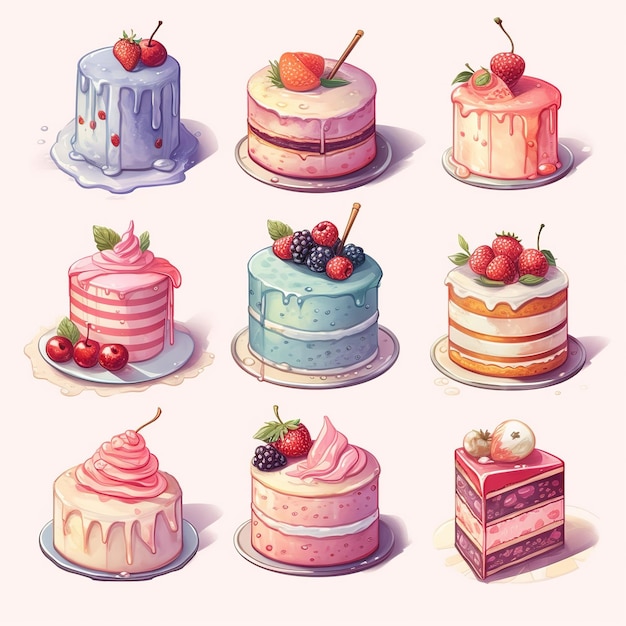 illustration cute piece of cake set