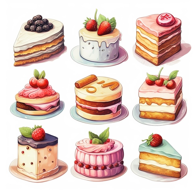 illustration cute piece of cake set