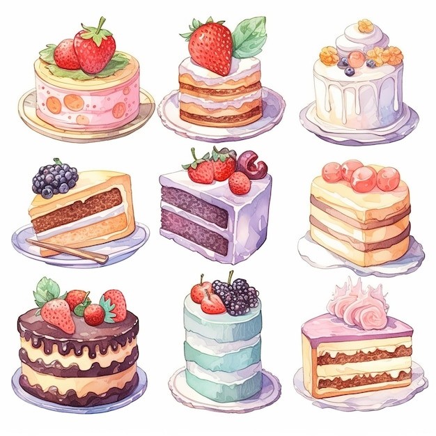 illustration cute piece of cake set