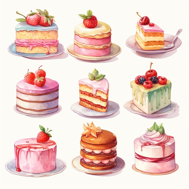 illustration cute piece of cake set