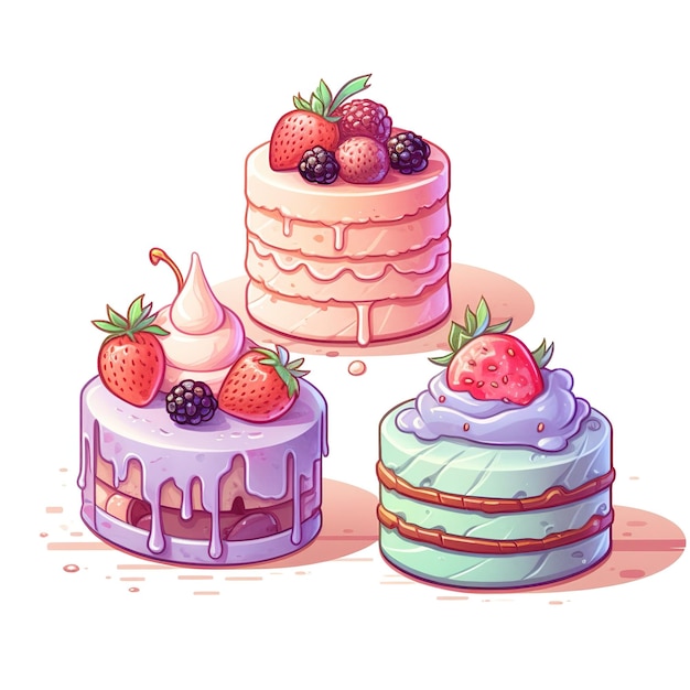 illustration cute piece of cake set