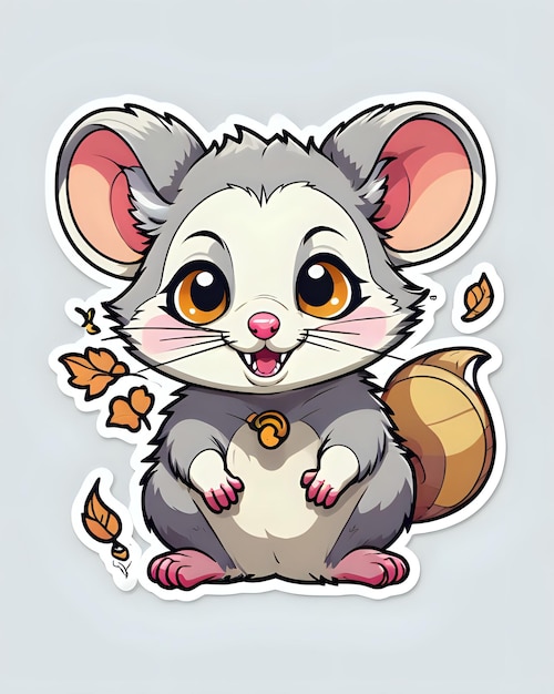 Illustration of a cute possum sticker with vibrant colors and a playful expression