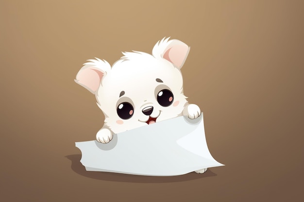 Illustration of cute puppy holding a blank white paper