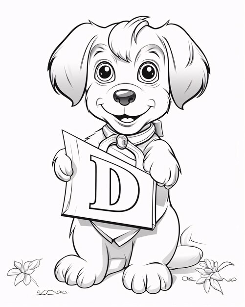 Photo illustration of a cute puppy holding a letter d