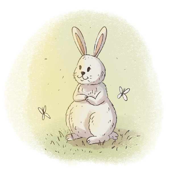 Illustration of a cute rabbit in a sunny meadow