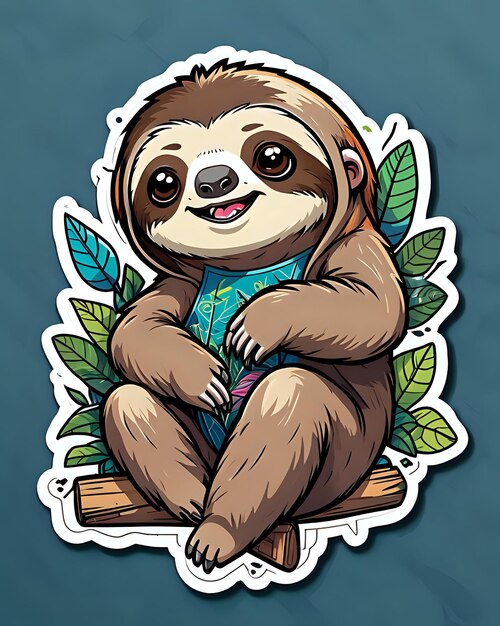 Иллюстрация милой наклейки Sloth с яркими цветами и игривым выражением лица