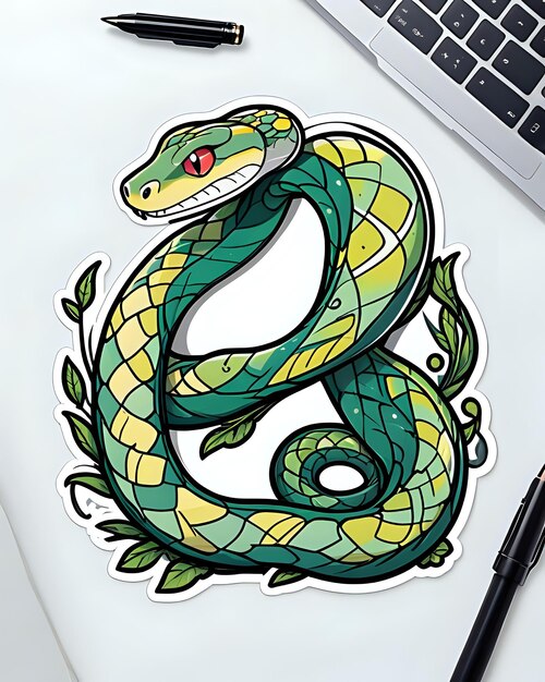 Photo illustration of a cute snake sticker with vibrant colors and a playful expression