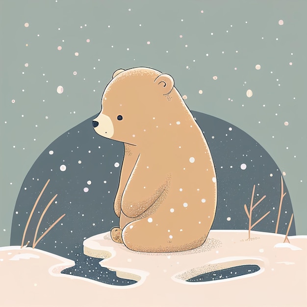 Illustration cute teddy bear standing alone on snowy day Created with Generative AI technology