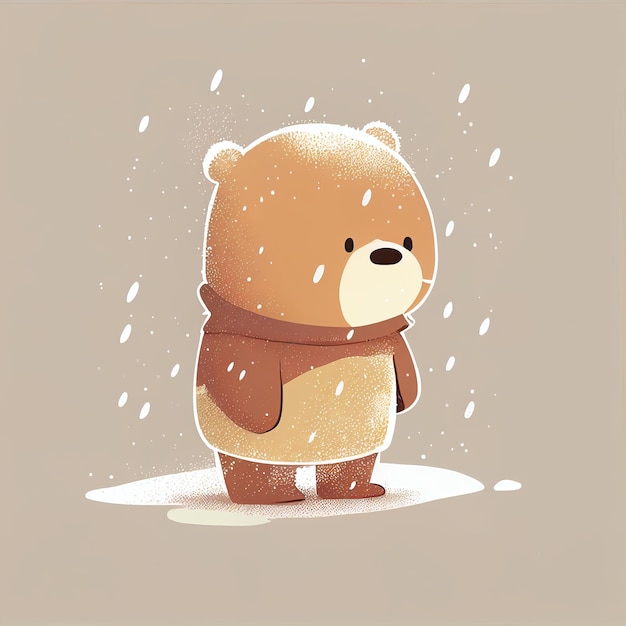 Illustration cute teddy bear standing alone on snowy day Created with Generative AI technology