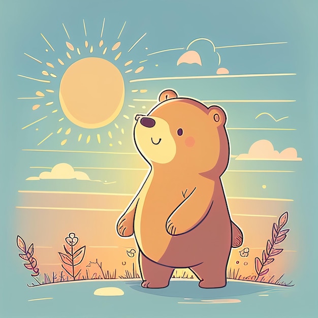 Illustration cute teddy bear sunbathe on beach in sunny day Created with Generative AI technology