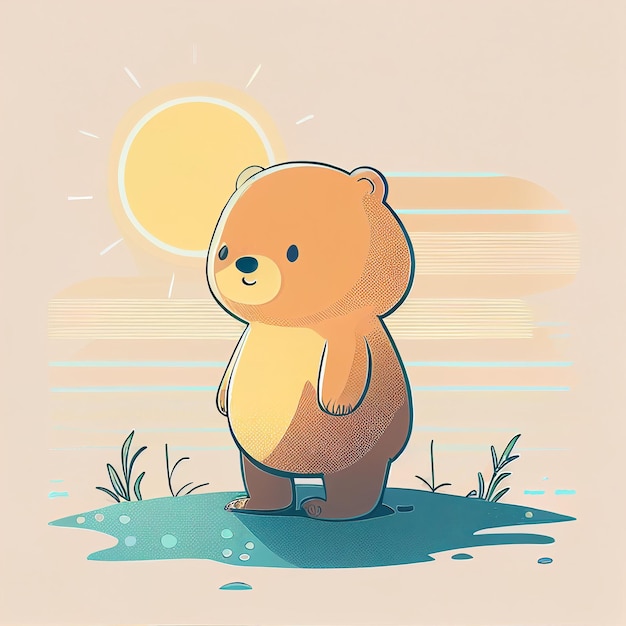 Illustration cute teddy bear sunbathe on beach in sunny day Created with Generative AI technology