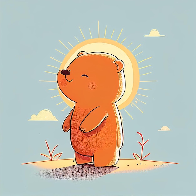 Photo illustration cute teddy bear sunbathe on beach in sunny day created with generative ai technology