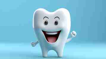 Photo an illustration of cute tooth and hands dental mascot character in the blue background ai