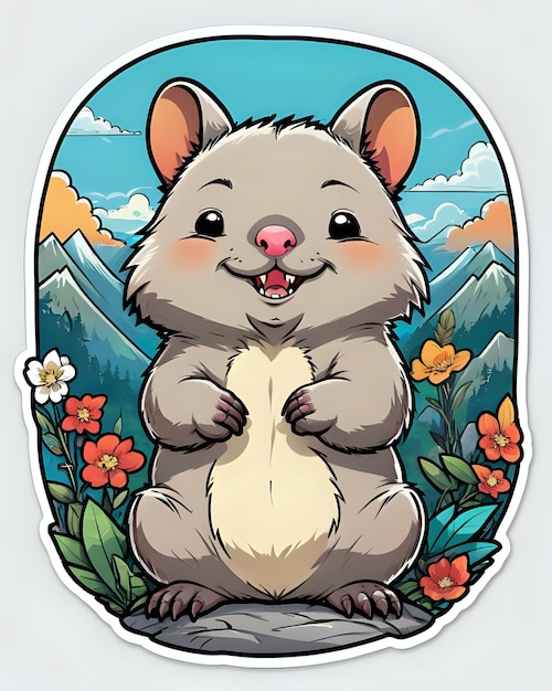 Illustration of a cute wombat sticker with vibrant colors and a playful expression