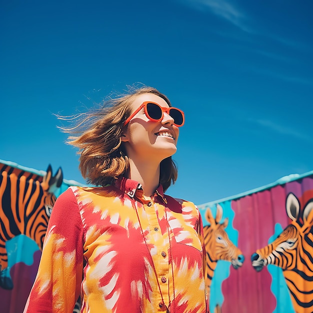 Photo illustration of cute young girl wearing fashionable sunglasses next