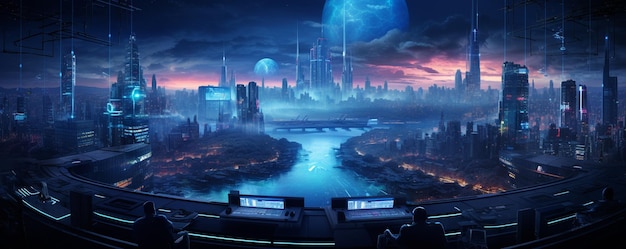 Illustration Of A Cyber City Defended Wallpaper