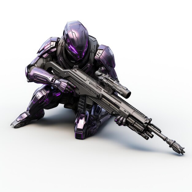 illustration cyberpunk purple army knight carrying sniper rifle