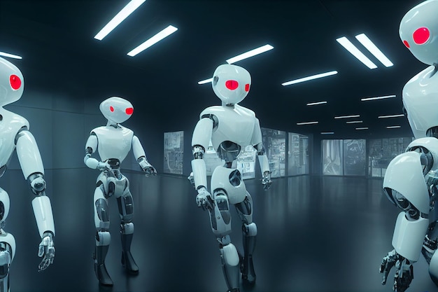 Illustration of a cyborg group, artificial intelligence robot, future technology, humanoid machine
