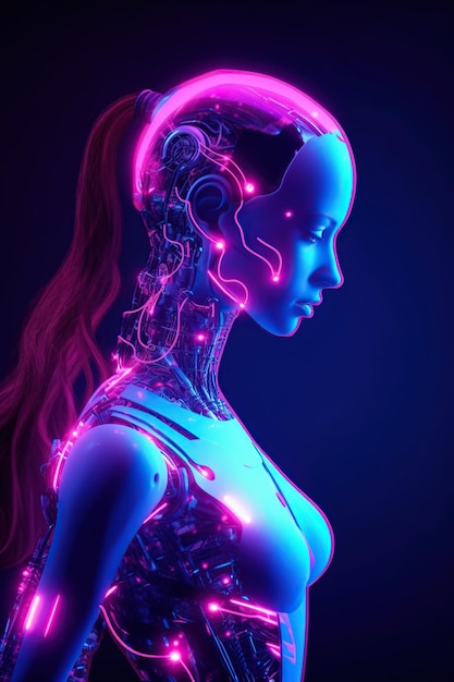 サイボーグ女性と AI 技術背景 AI 生成のイラスト