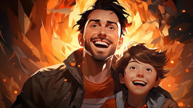 Illustration of a dad and son