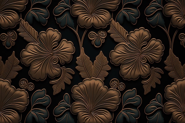 Illustration on dark paper from repeated bronze hibiscus This is a wonderful combination of simplicity and beauty High resolutionintelligence vignetting flat stylish wallpaperConcept of artAI
