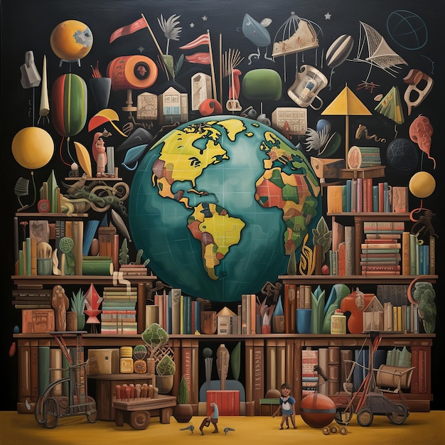 illustration of Day international school teachers blackboard books Generative ai