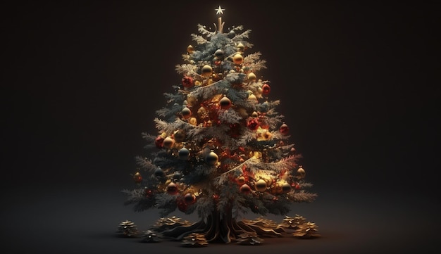 Illustration of Decorated Christmas Tree Generative AI