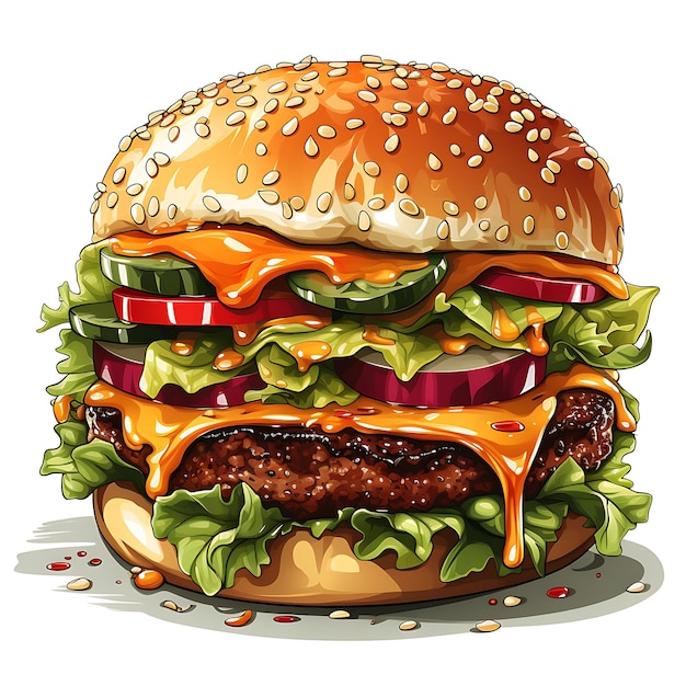 illustration of delicious cheesy burger white background