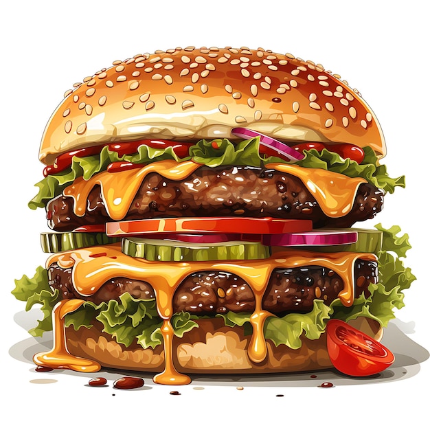 иллюстрация вкусного сырного гамбургера на белом фоне