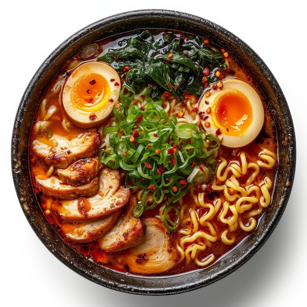 illustration delicious shoyu ramen top view on clean white bg