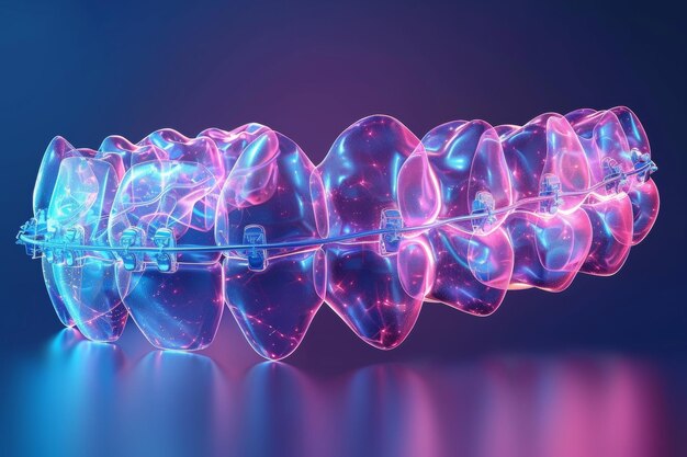 Illustration of dental braces in a futuristic polygonal style Orthodontic treatment for improving the bite