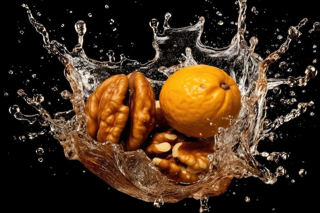 Illustration Depicting the Exhilarating Splash of Flavorful Walnut Fruits