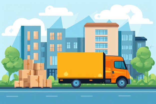 Photo illustration depicting furniture delivery a truck filled with boxed furniture for relocation support