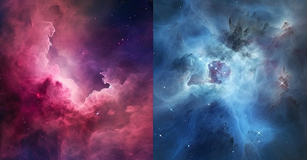 Illustration depicting space with beautiful stars in shades of blue and pink Generative AI