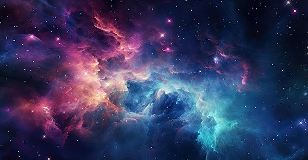 Illustration depicting space with beautiful stars in shades of blue and pink Generative AI