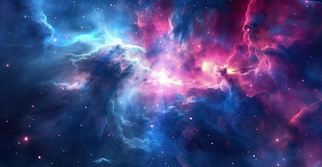 파란색과 분홍색 음영의 아름다운 별이 있는 공간을 묘사한 그림 Generative AI