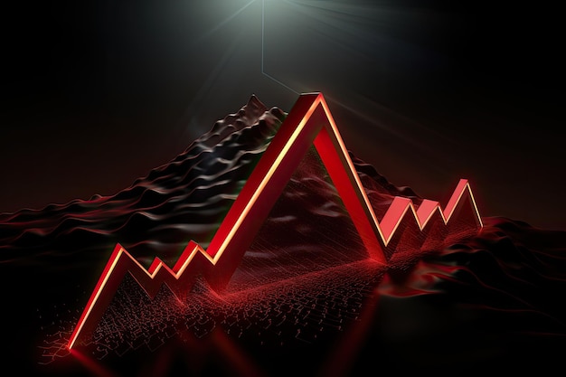 Фото Иллюстрация, изображающая финансовый кризис в греции с зигзагообразной красной стрелкой, указывающей вниз. произведение, созданное искусственным интеллектом.