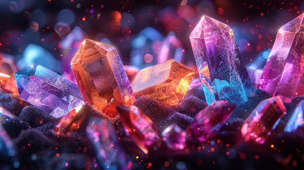 The illustration depicts colorful falling gems in a realistic cartoon style best suited for use as wallpaper or backgrounds