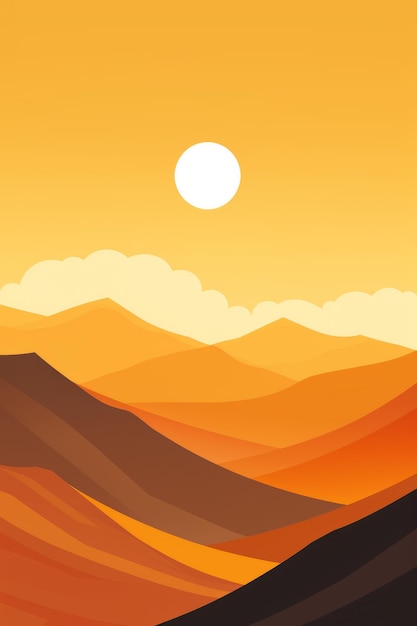 An illustration of a desert landscape at sunset