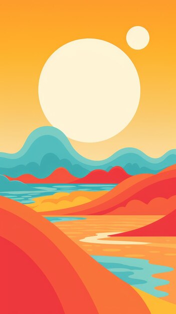 An illustration of a desert landscape at sunset