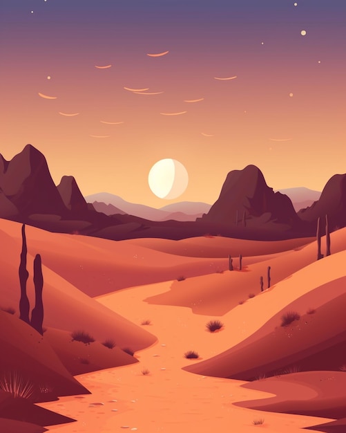 Photo illustration of a desert landscape with a river in the middle generative ai