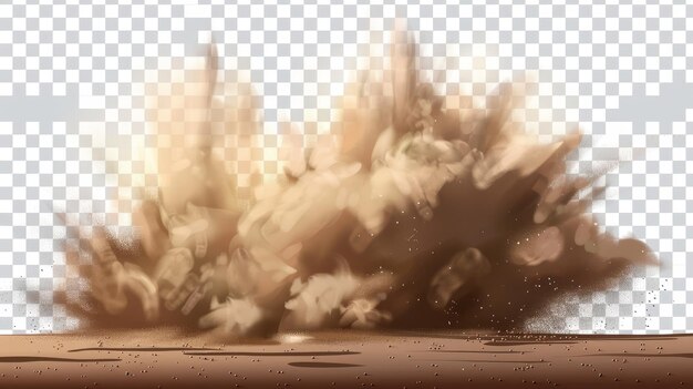 Photo an illustration of a desert sandstorm a brown dusty cloud or dry sand flying with a gust of wind with a big explosion isolated on a transparent background