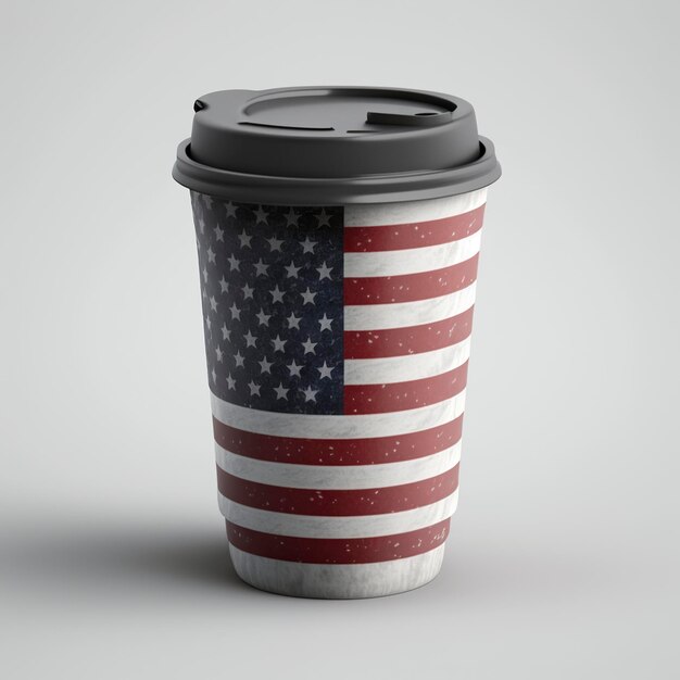 Foto illustrazione di una tazza di caffè usa e getta con bandiera americana ai generative