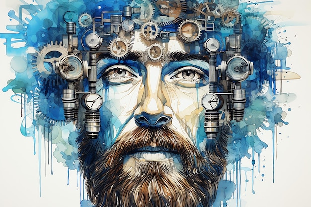 illustration design of a A steampunk inventor in a works Ai generated