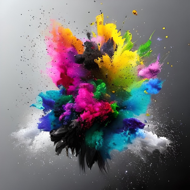 Illustration of designer smoke and colored white background multicolored ink explosion