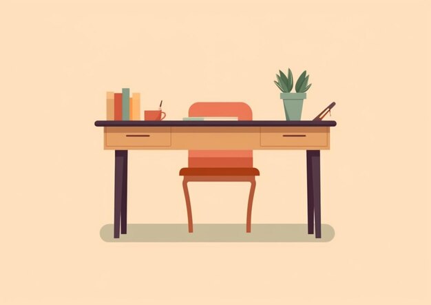 Illustration of a desk with a chair and a plant on it generative ai