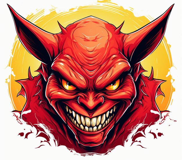 Illustration of a devil with a big grin and sharp teeth generative ai