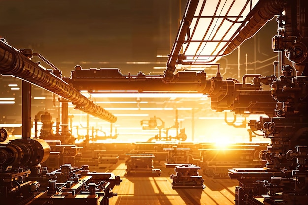 Illustration digital painting of mega big factory generative AI