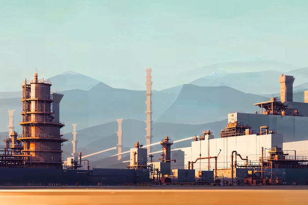 Illustration digital painting of mega big factory generative AI